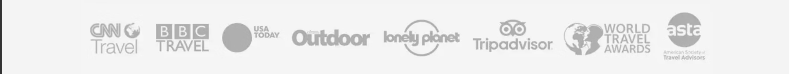 CNN Travel, BBC Travel, USA Today, Outdoor, Lonely Planet, Tripadvisor, World Travel Awards, and ASTA